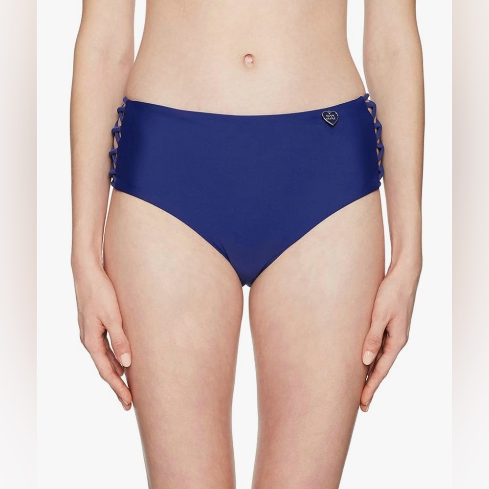 Body Glove Women's Retro Solid High Rise Strappy Bikini Bottom swimsuit Sz L NWT
